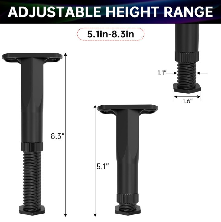 4PCS Adjustable Bed Frame Support Legs (5.1-8.3), Frame Center Slats Heavy Sup