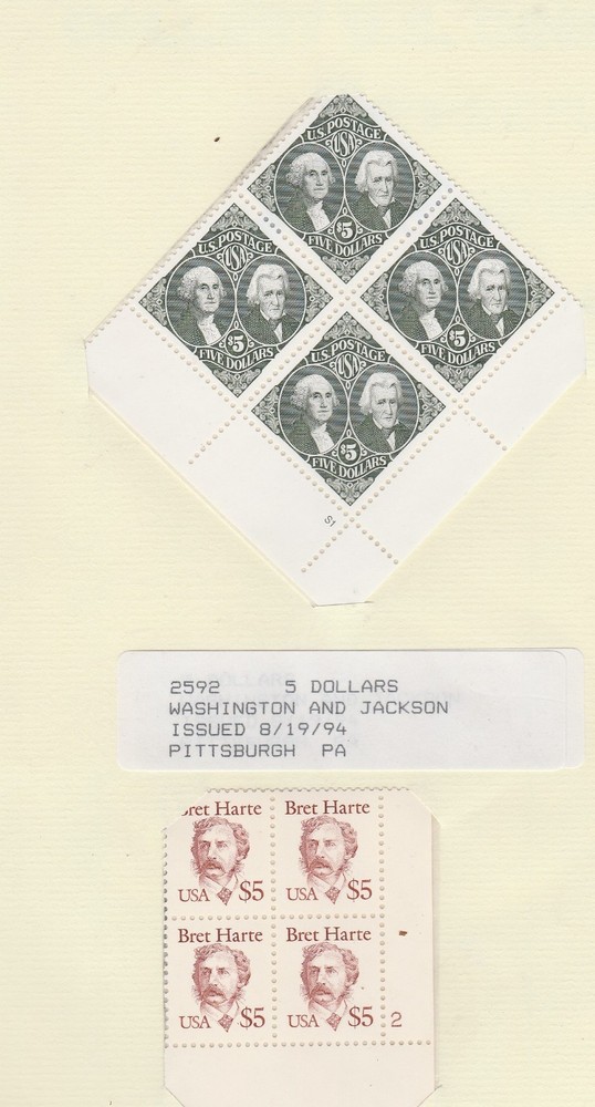 $5 NICE BETTER U.S.PLATE BLOCKS MNH $40.00 FACE VALUE