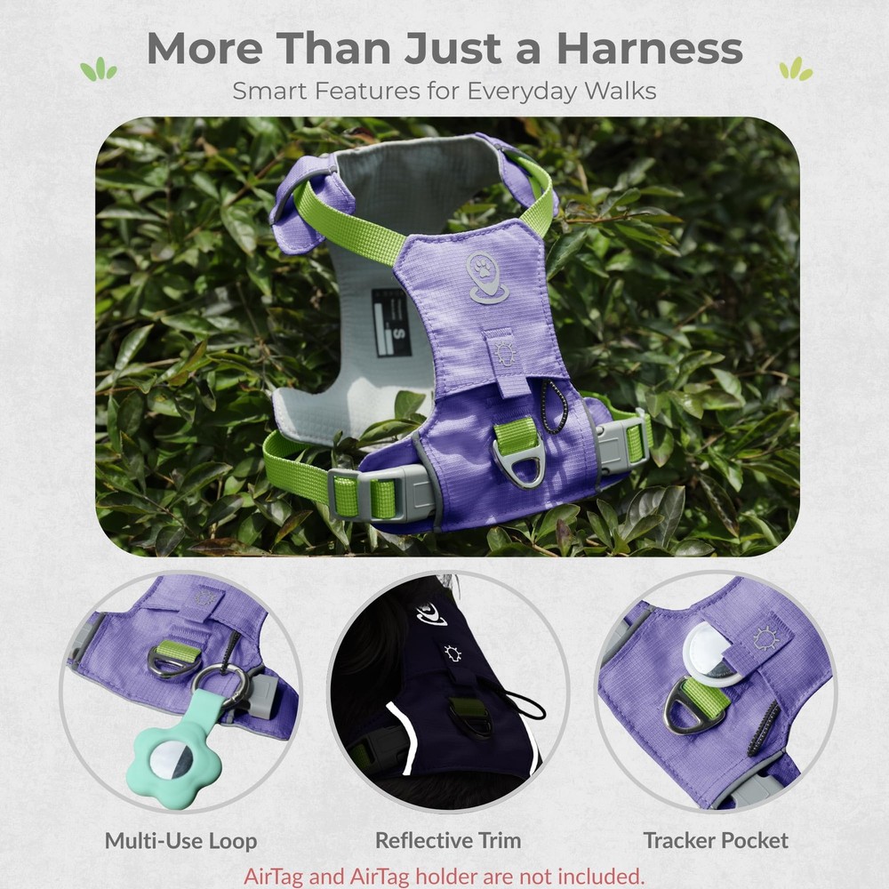 No Pull Dog Harness with Front Clip, Tracker Pocket, Adjustable Breathable Do...
