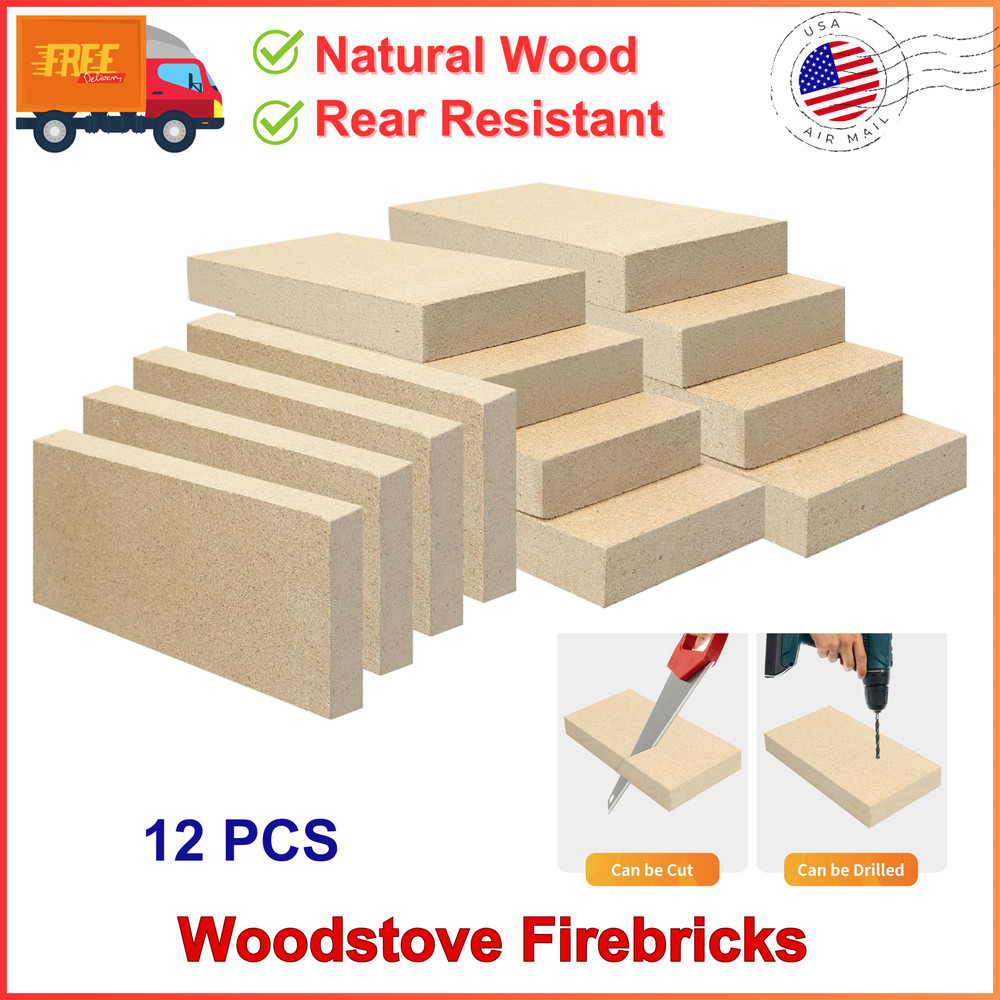 12PCS Woodstove Firebricks, Fire Bricks, Size 9" X 4-1/2" X 1-1/4", Fire Bricks