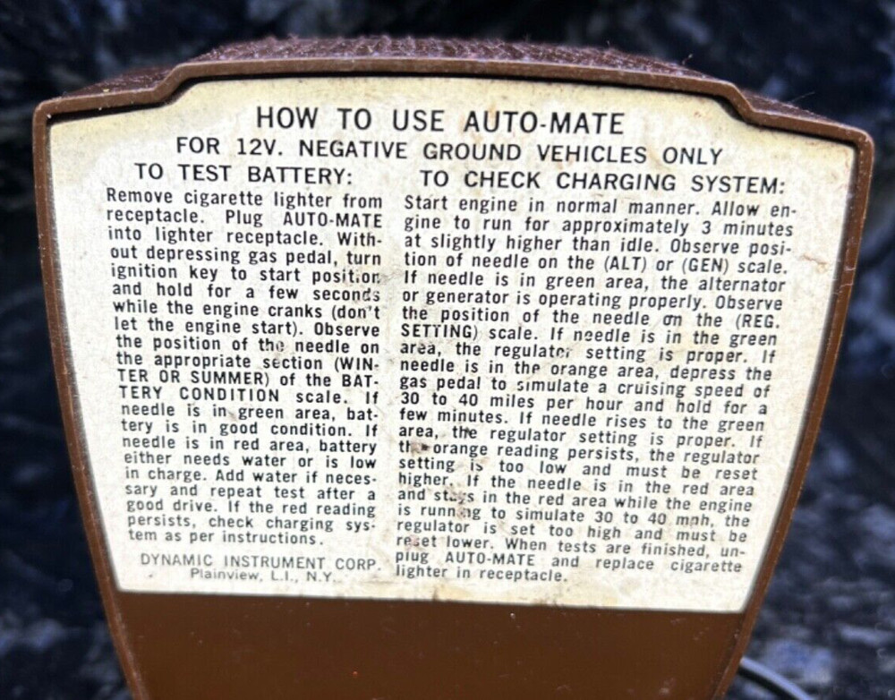 AUTO-MATE Car Analyzer (c) 1965 DYNAMIC AM-1. car volt meter and charging system