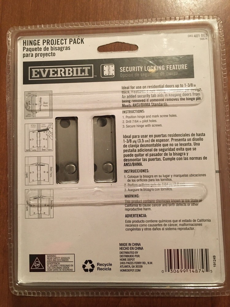 EVERBILT - Hinge Project Pack - Security Locking Feature - Satin Nickel Finish