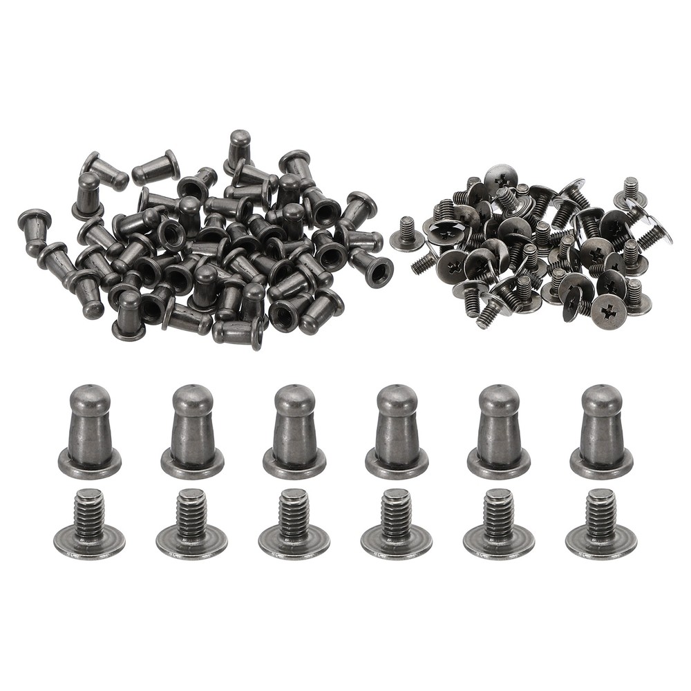 100 Sets 4mm Studs and Spikes Leather Rivets Cone Spikes Button Head Grey