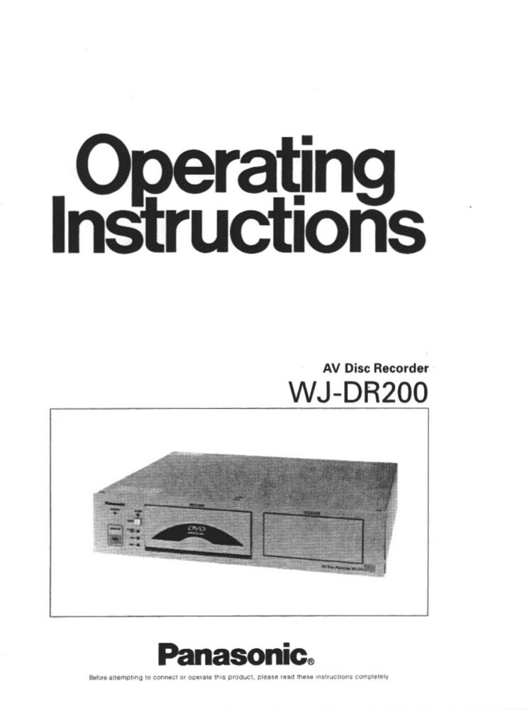 Panasonic WJ-DR200 AV Disc Recorder Owners Instruction Manual