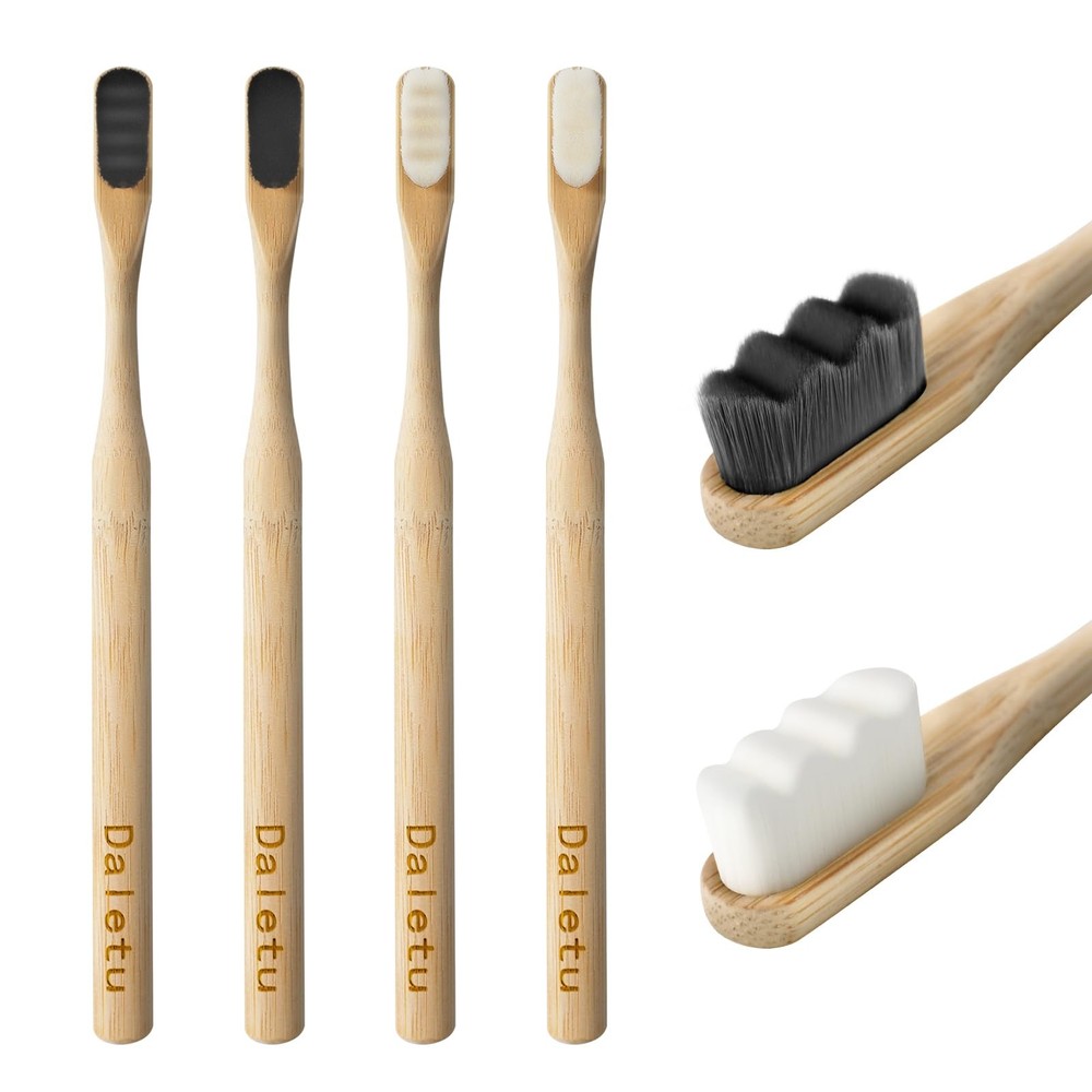 Extra Soft Bamboo Toothbrushes for Sensitive Gums - Eco-Friendly 4 Pack