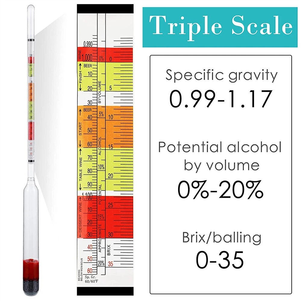 One Set Triple Scale Alcohol Hydrometer and Test Jar for Home Brew Wine