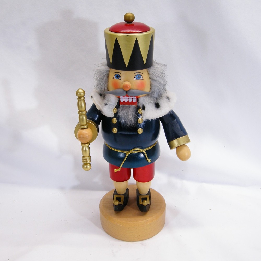 Seiffener Nutcracker Blue King Crown Scepter German Nutcracker 13" - VGC