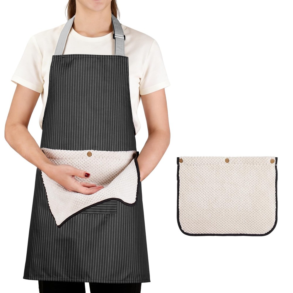 Aprons for With Pockets,Adjustable Kitchen Apron with 2 Interchangeable Towel...