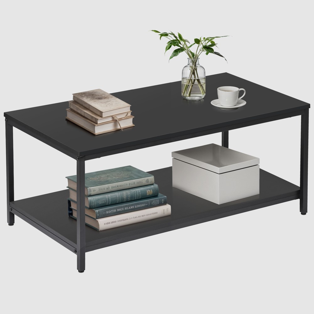 2-Tier Coffee Table Simple Modern Rectangular Center Table for Living Room Black