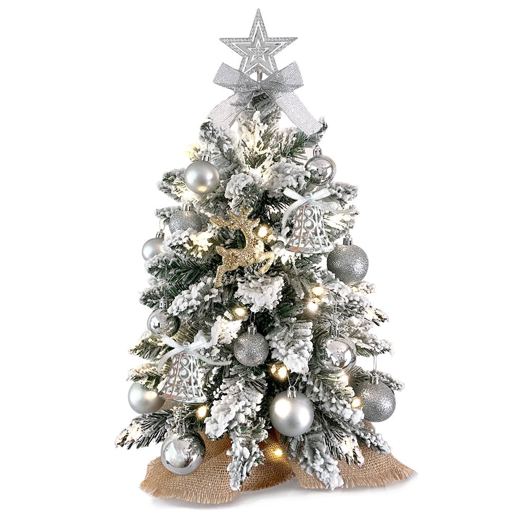 22" Artificial Prelit Tabletop Christmas Tree w/LED Light&Silver Ball Star Decor