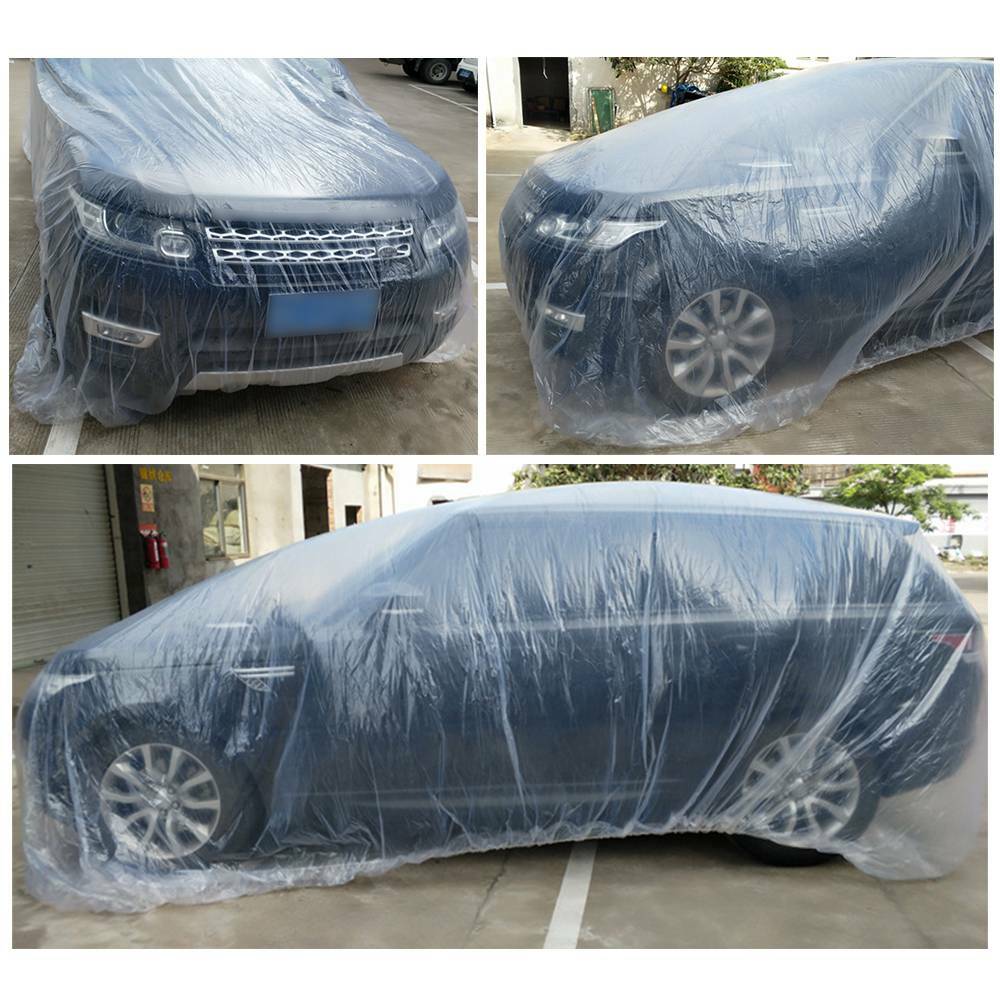 Clear Plastic Temporary Universal Disposable Car Cover Rain Dust Garage 1 PACK