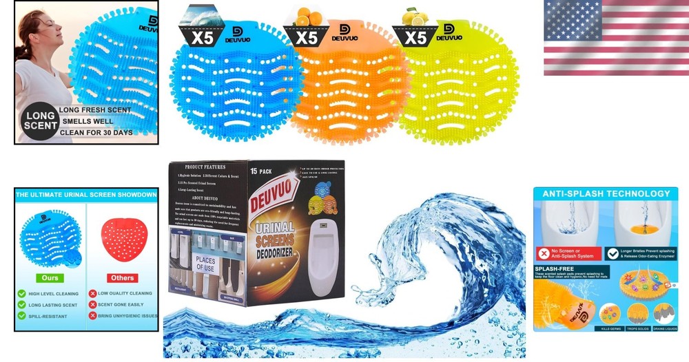 Odor Protection Urinal Mats 15 Pack - Anti-Splash Technology