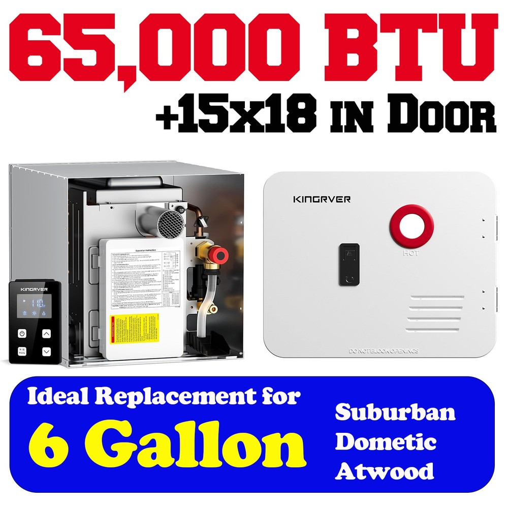 65,000 BTU RV Tankless Water Heater Propane Gas w/ 15"x18" Door Replace 6 Gallon