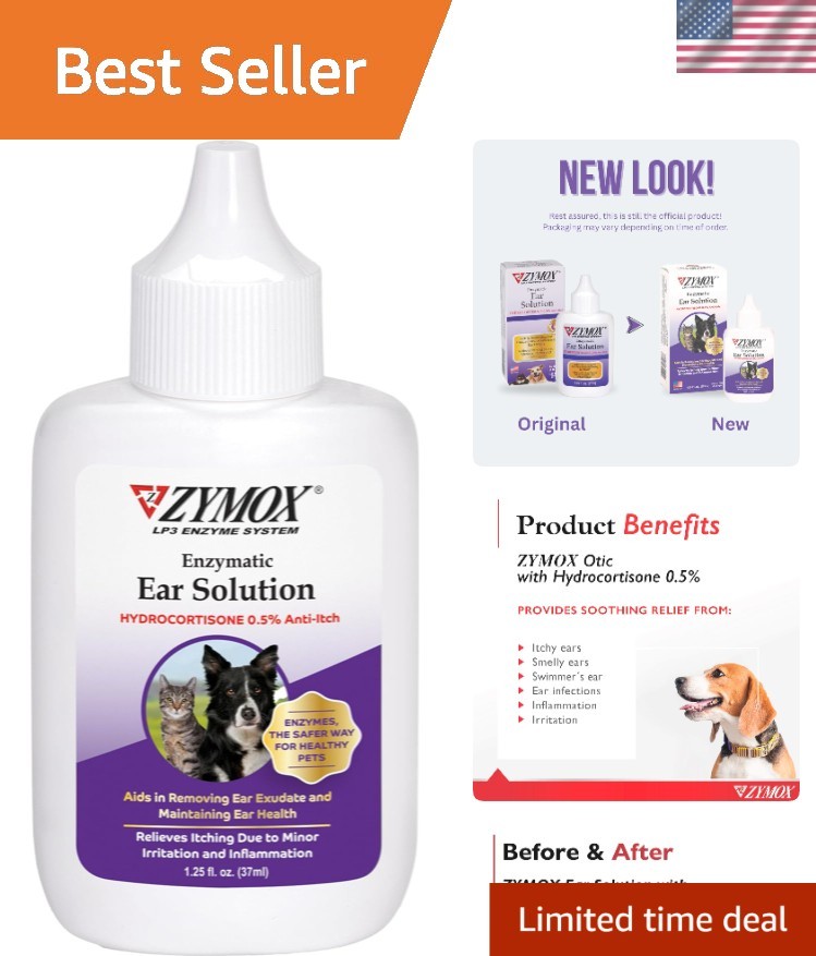 Advanced Enzymatic Ear Solution with Hydrocortisone for Dogs & Cats, 1.25 oz