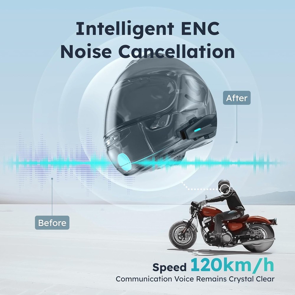 S1 Motorcycle Bluetooth Headset with 3 Intercom Modes, 8-Rider Mesh Grey