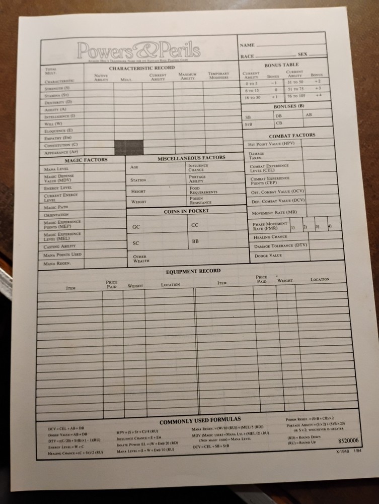 Powers & Perils Boxed Set (1984) Avalon Hill Complete + Bonus Book