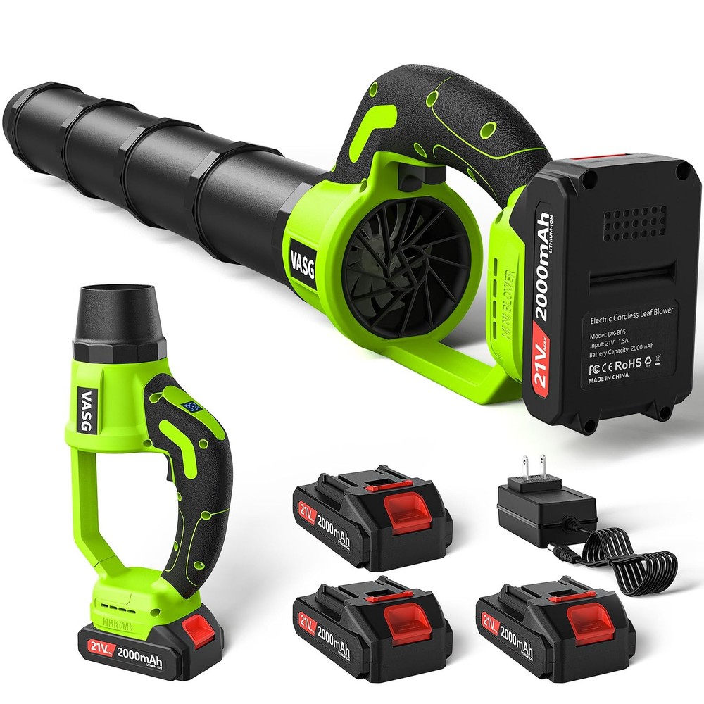 Leaf Blower Cordless, 3 x 21V Batteries & Fast Charger Set, Variable Speed Mo...
