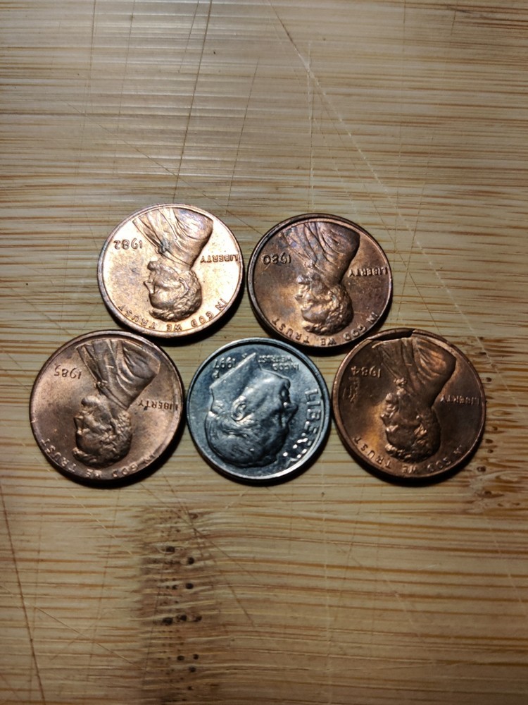 1984 error Lincoln cent Penny miscellaneous lot. five coins total.