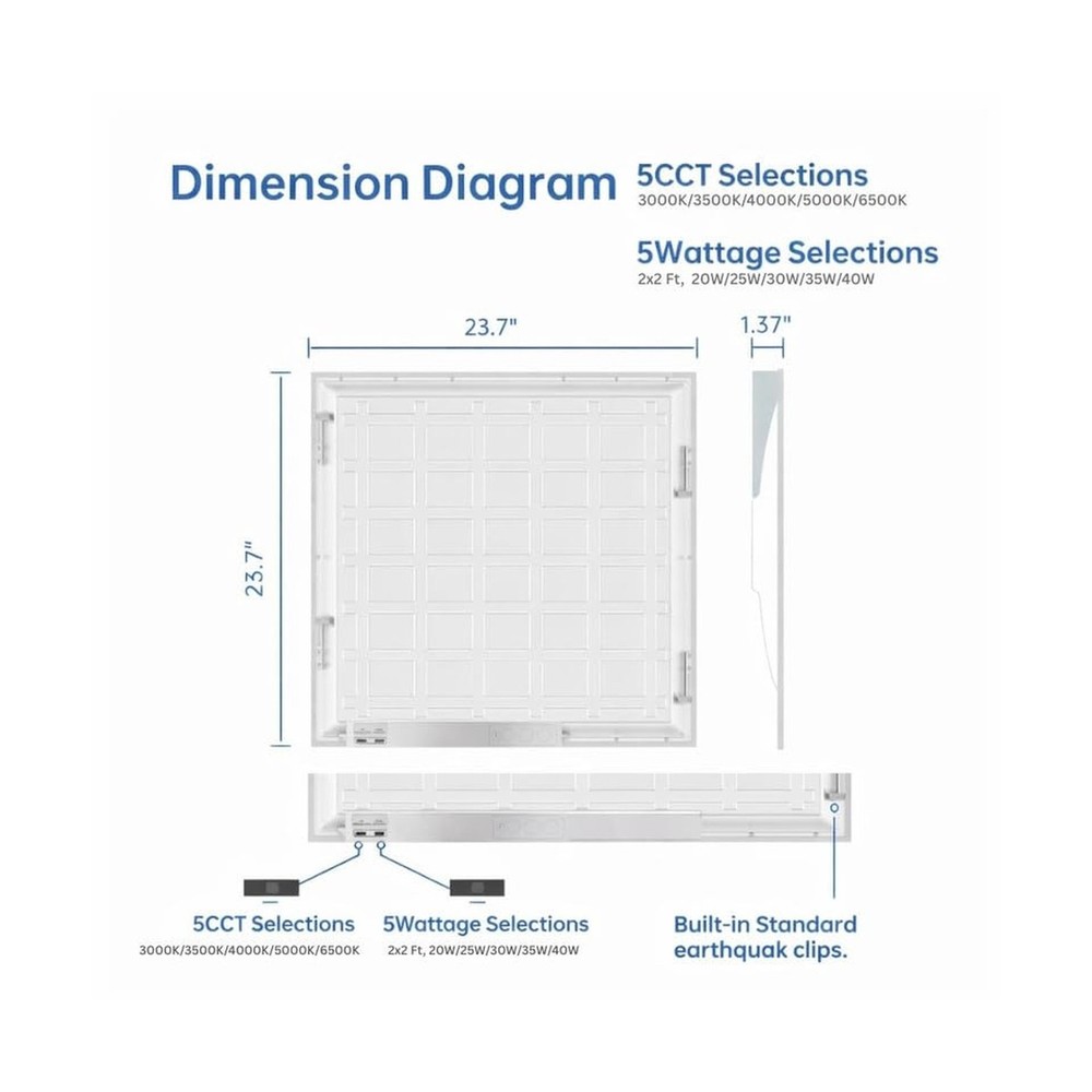 2 Pack 2x2 LED Flat Panel Light for Drop Ceiling, 5200lm Selectable 20W/25W/3...