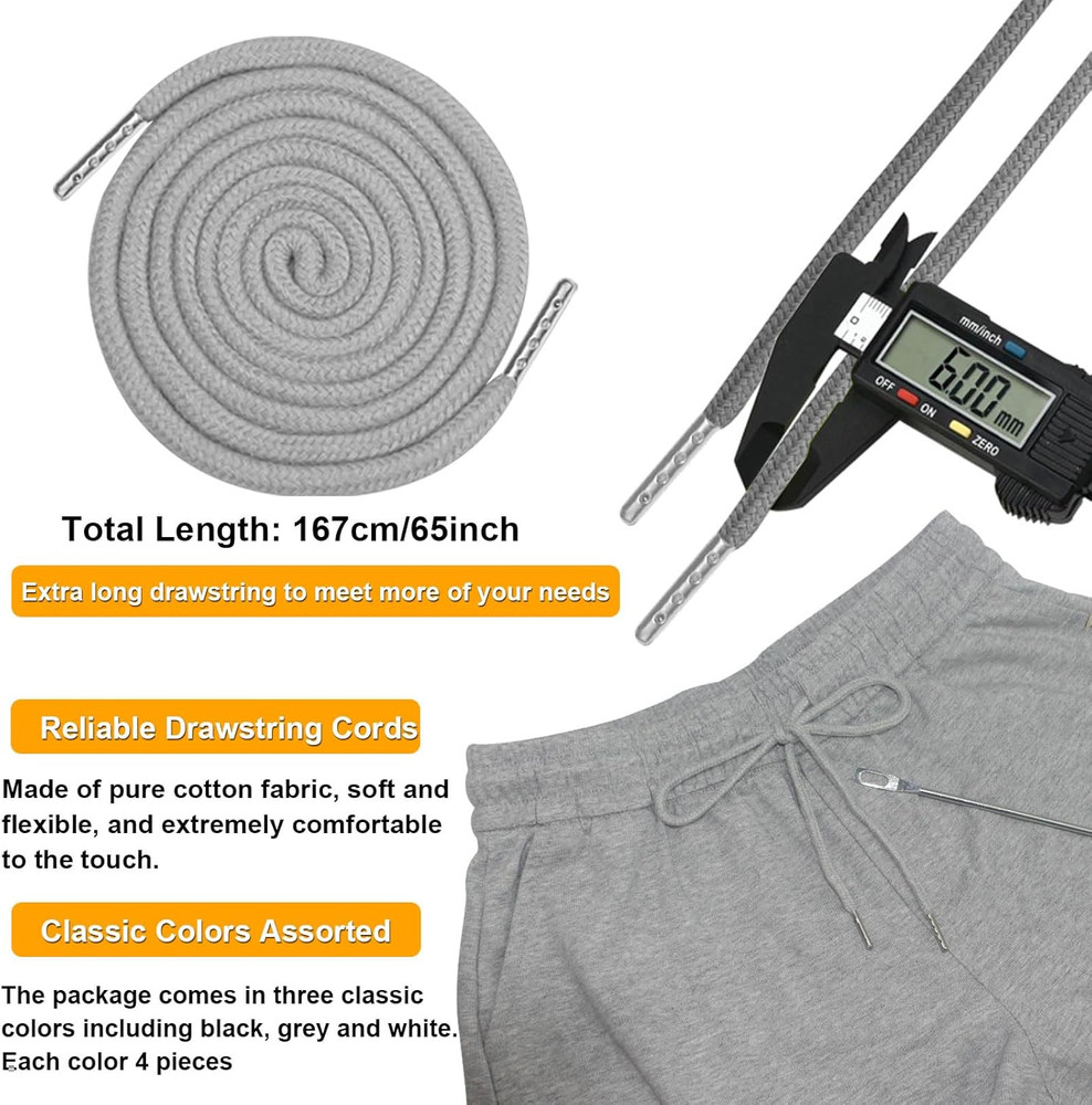 12 Pieces 66 Inches XL Lengthened Drawstring Cords Replacement Drawstrings with