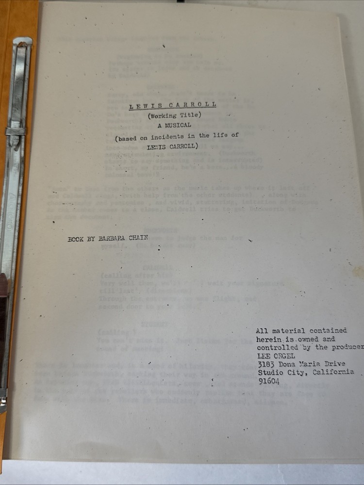 1985 “Dreamchild”Lewis Carroll Movie Script - Musical Version- Studio Copy-