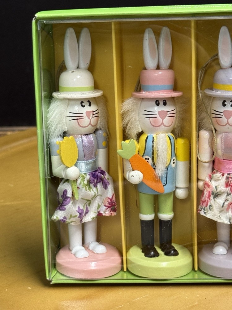 NIB Pier One Easter Bunny Wooden Decorative Nutcrackers