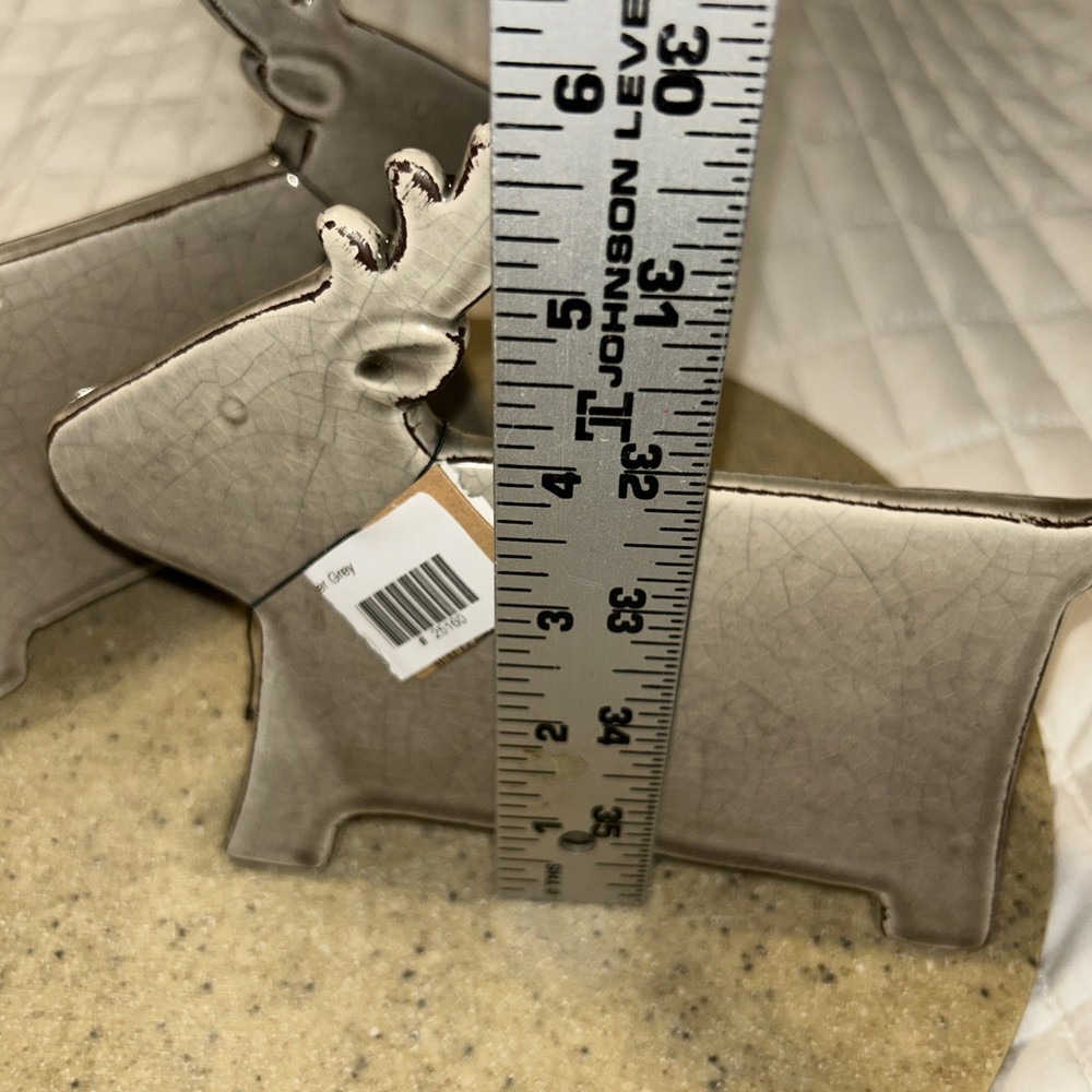 2/ Pc Modern ceramic Crackle reindeer decor beige 5x7"