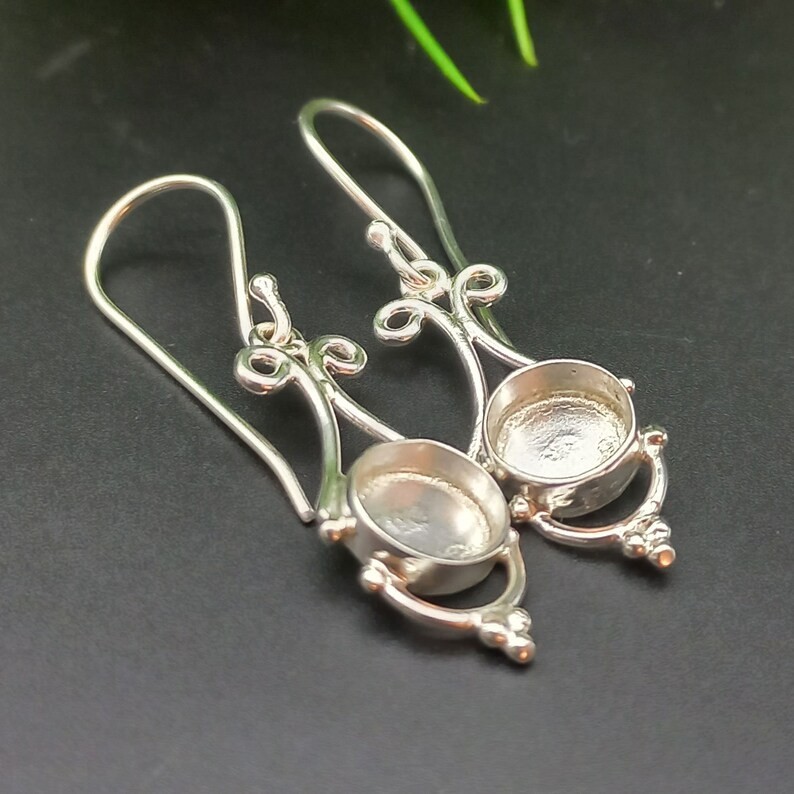 925 Sterling Silver 10mm Round Bezel Hook Dangle Earring Setting Jewelry Making