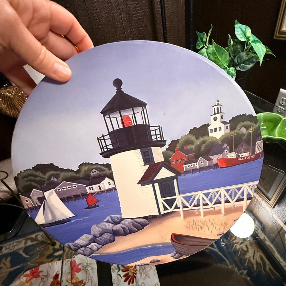 Claire Murray Lighthouse Coastal Design Round Storage Hat Box