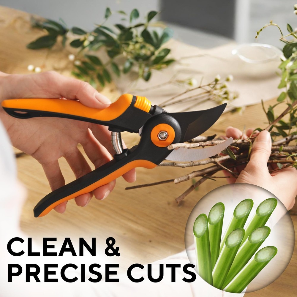 Bypass Pruning Shears with Ultra Sharp Blades - Adjustable Opening, Orange
