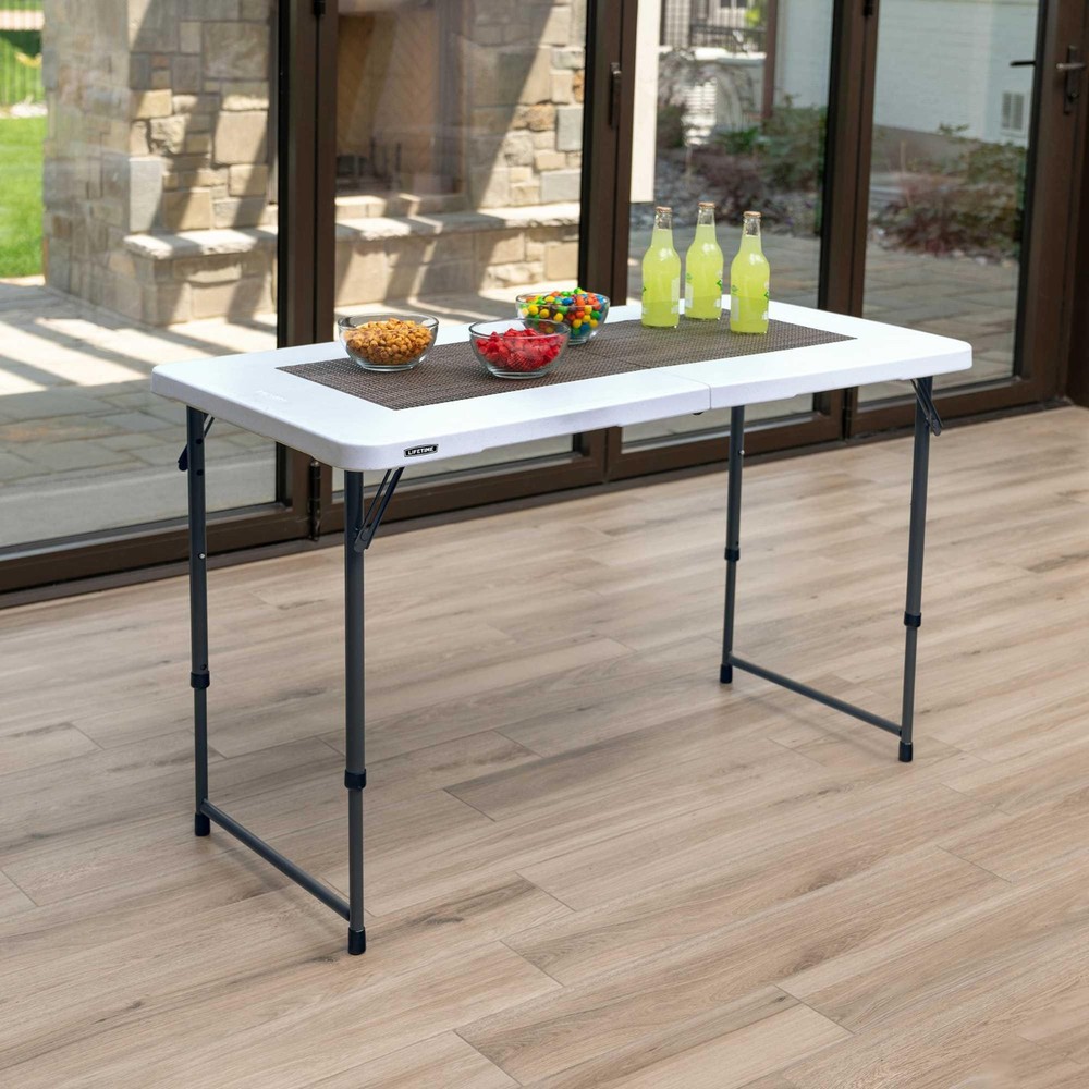 Lifetime Adjustable Height Leg Table 4428 White 4' Fold-in-Half Folding Table