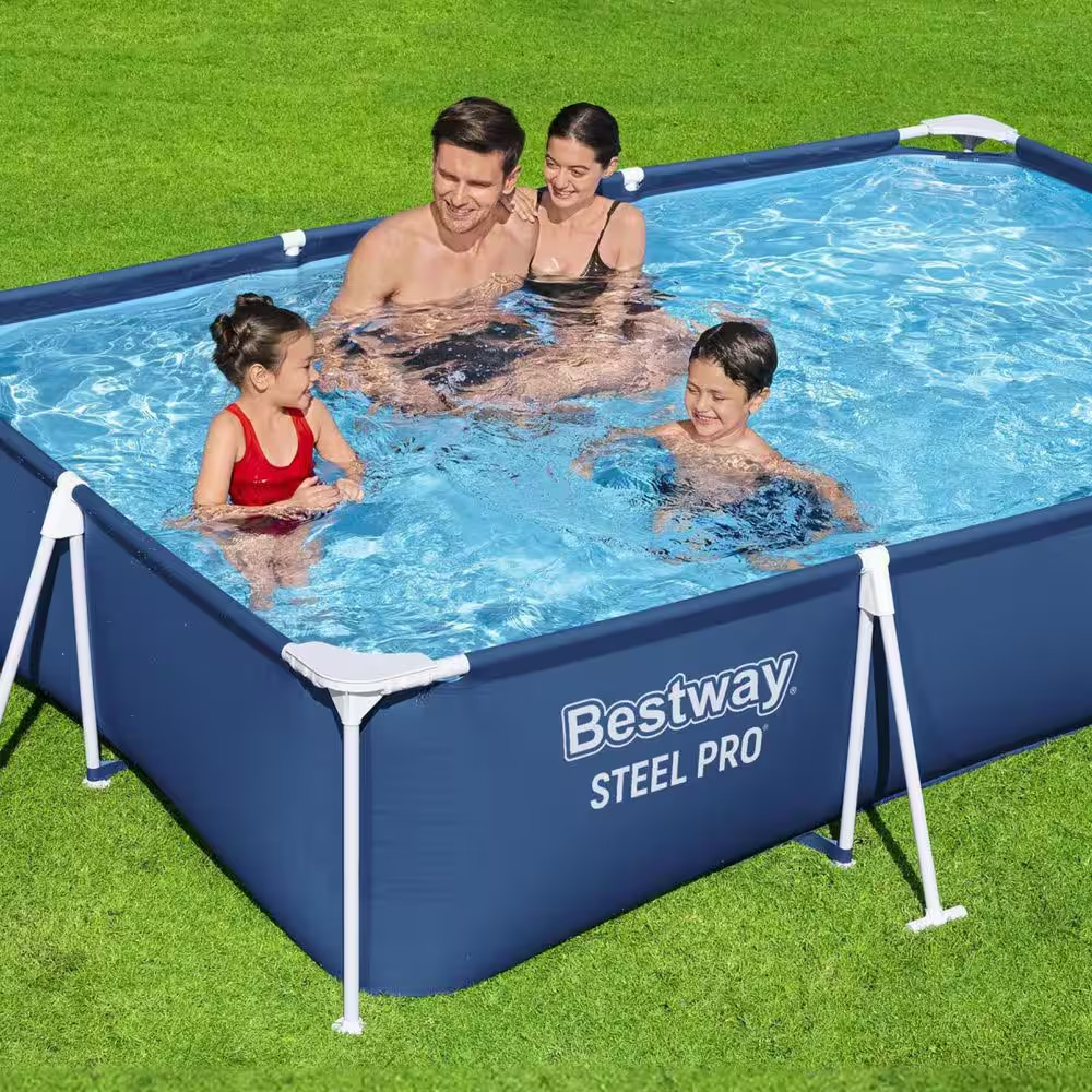 9.8x6.6 Ft Metal Frame Above Ground Pool Set 26" Deep Rectangular Backyard Fun