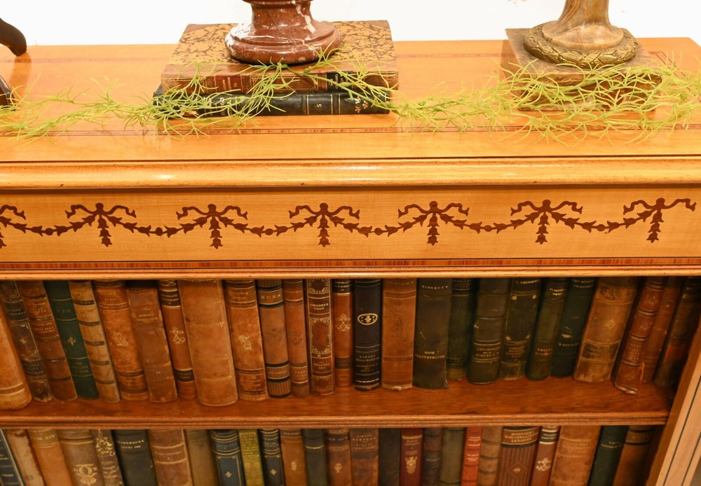 Pair Regency Bookcases - Satinwood Open Front Sheraton Inlay