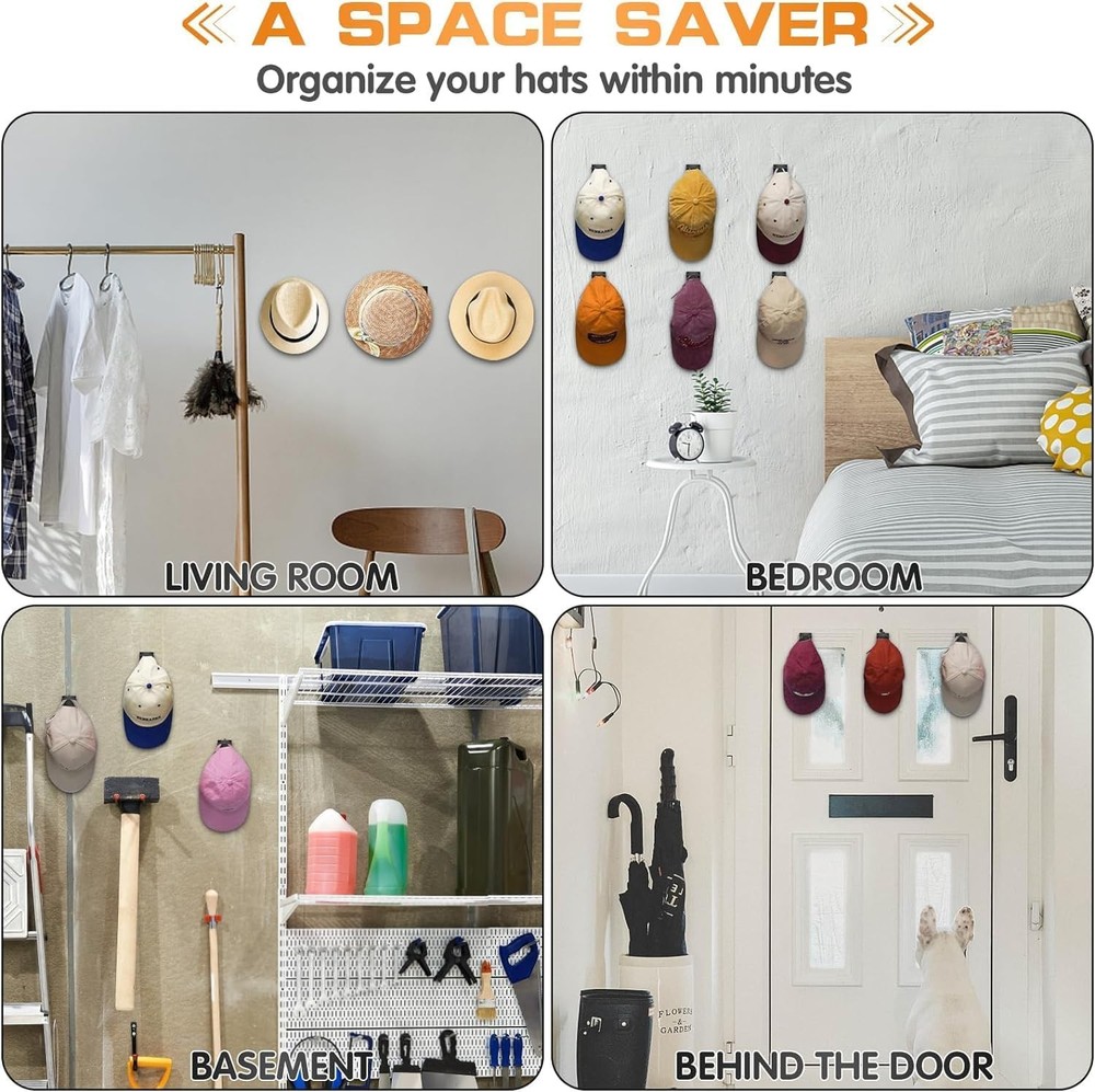 Adhesive Hat Hooks for Wall (16-Pack), Rack 16PCS, ‎16PCS-Black