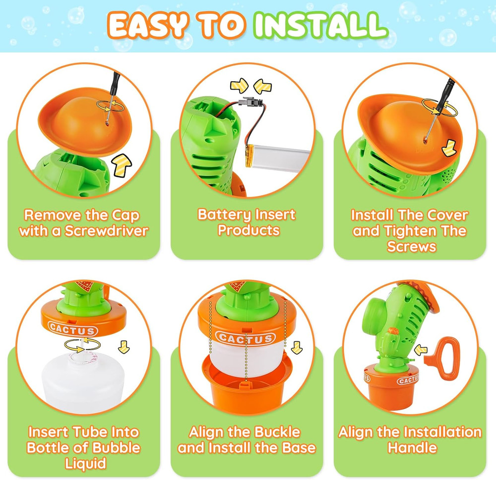 Cactus Bubble Machine, Automatic Bubble Blower with Music & Wiggle Action, Porta