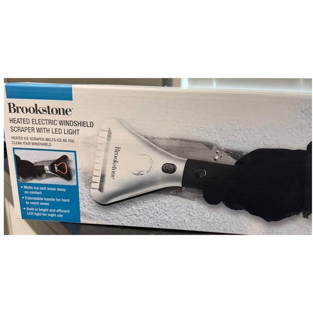Brookstone Heated Electric Windshield Scraper with LED light -Extendable NIB
