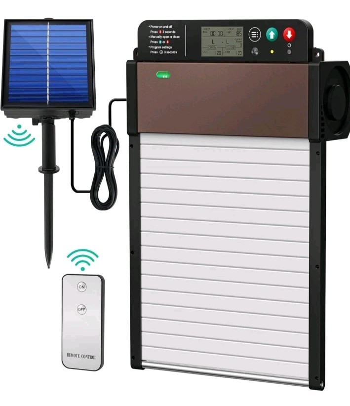 Automatic Chicken Coop Door Solar Powered with Timer/Light Sensor Setting