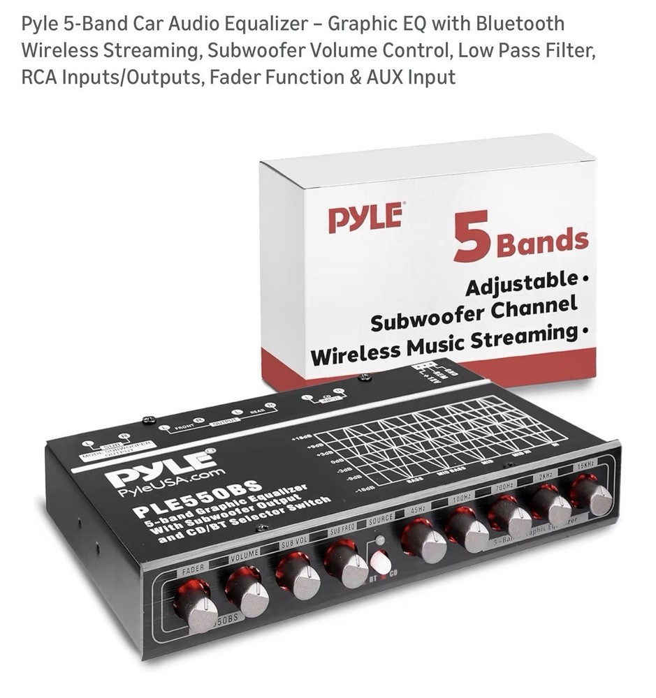 PyleUsa 5 Band Graphic Equalizer with Bluetooth, Adjustable SUB Standard