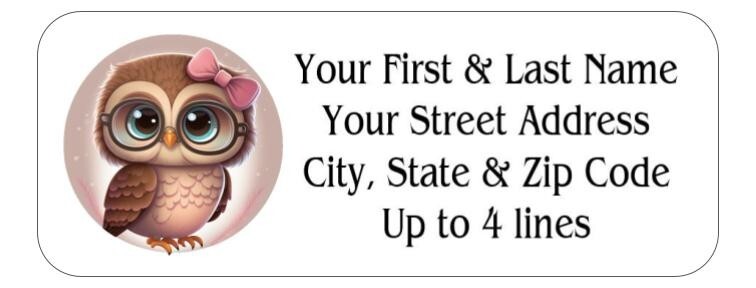 150 Cute Owl with Bow Mailing Return Address Labels Personalized  1 x 2 5/8 in.