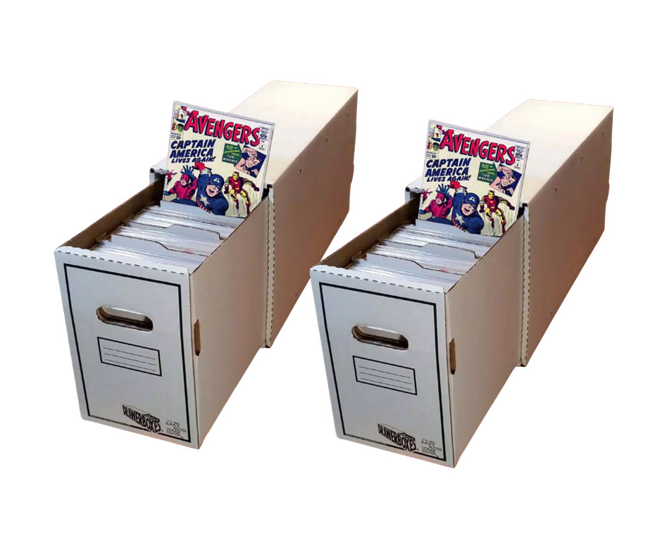 2 Long Comic Book Boxes with Drawer Comics Storage Box with Dividers Drawer Box