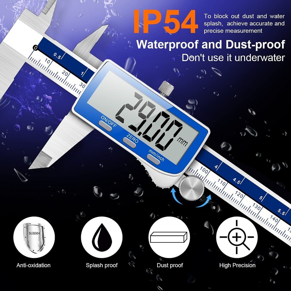 Robust Waterproof Digital Caliper, 6 Inch Range & High-Resolution Measurement
