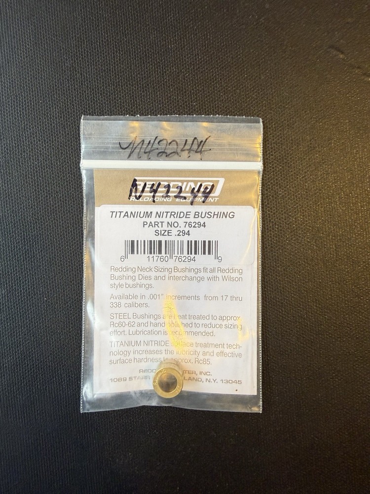 Redding Titanium Nitride Reloading Die Bushing .294