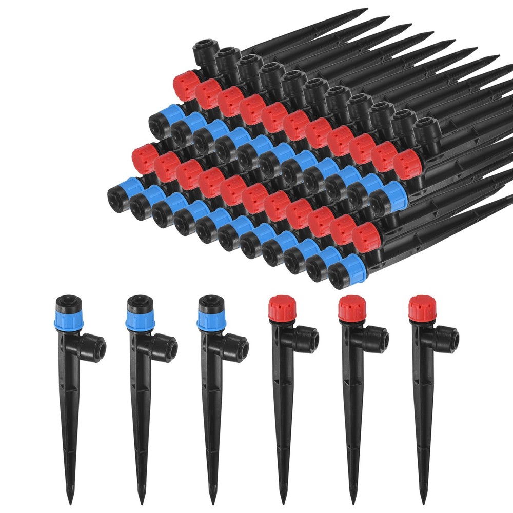50-Pack Drip Irrigation Emitters, Adjustable 360 Degree, Blue, Red