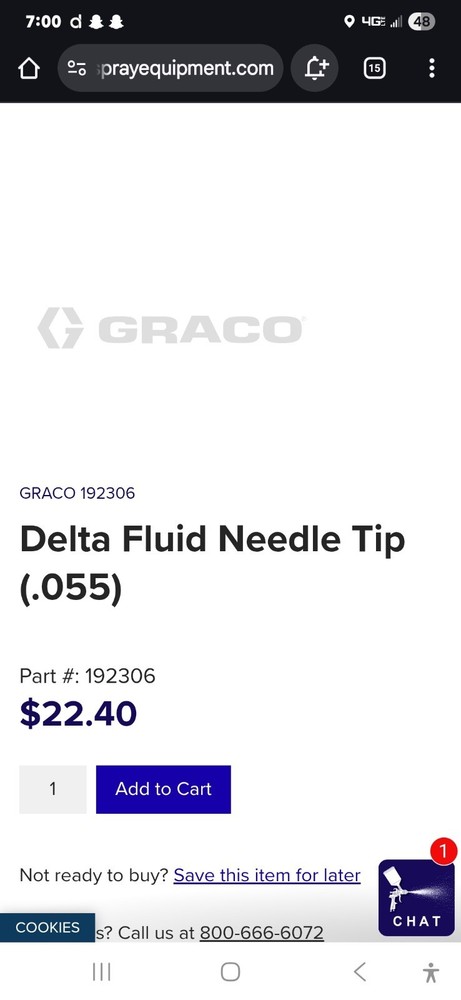 Graco Delta Fluid Needle Tip . 055 Part #192306