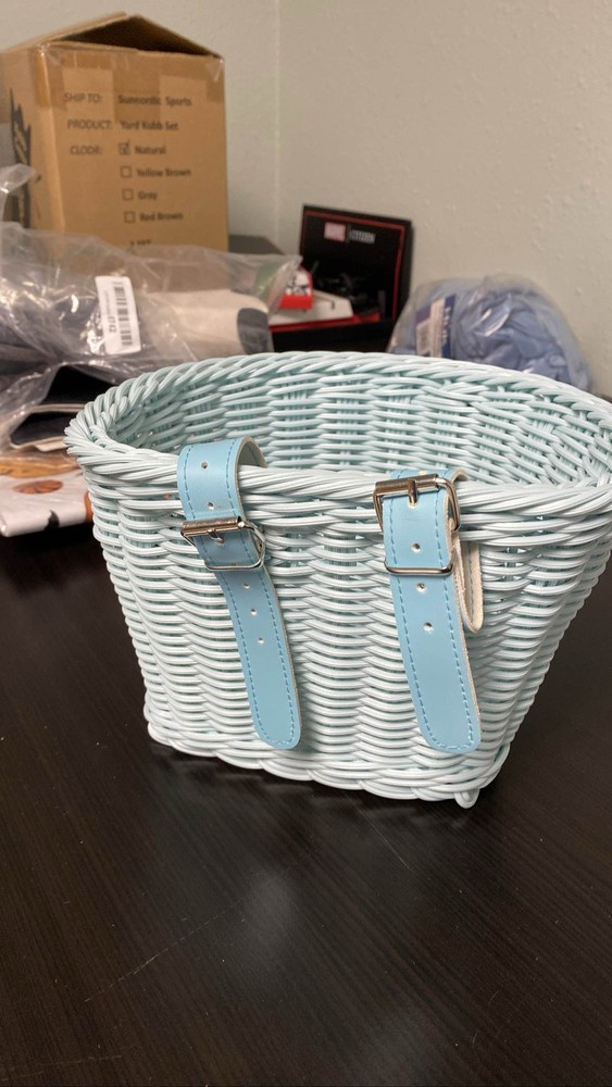Wicker Bicycle Front Basket Blue Straps Kids-NEW