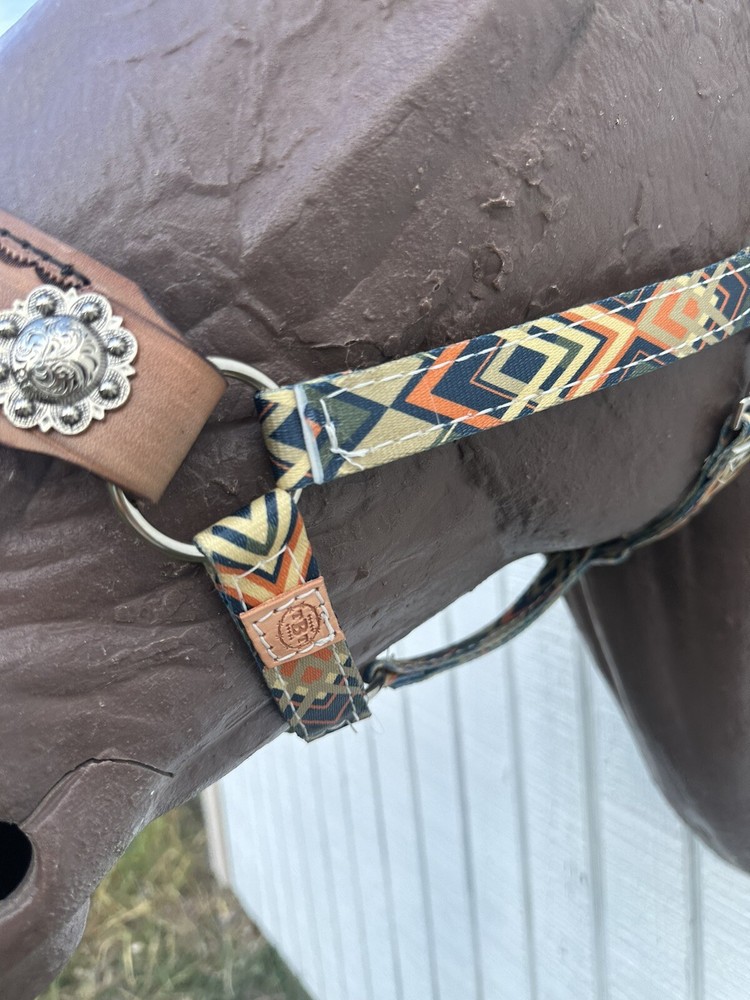 Personalized Nylon Horse Halter Earth Tone Aztec