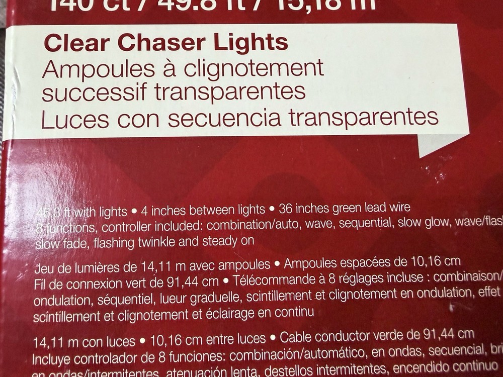 New In Box-clear String Lights-8 FUNCTIONS-140 Count