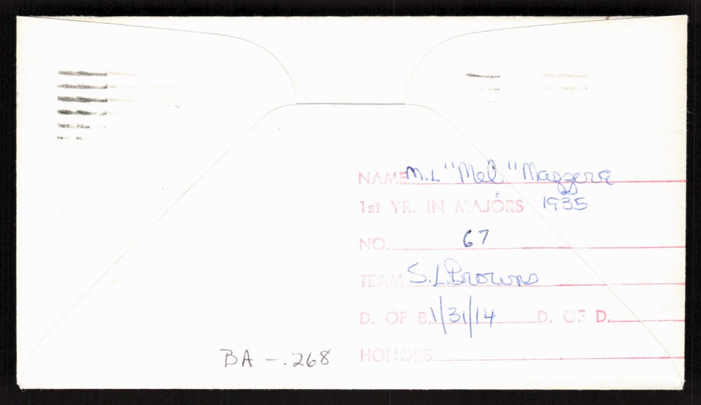 Mel Mazzera Signed Baseball Postal Stamp Envelope St. Louis Browns Auto
