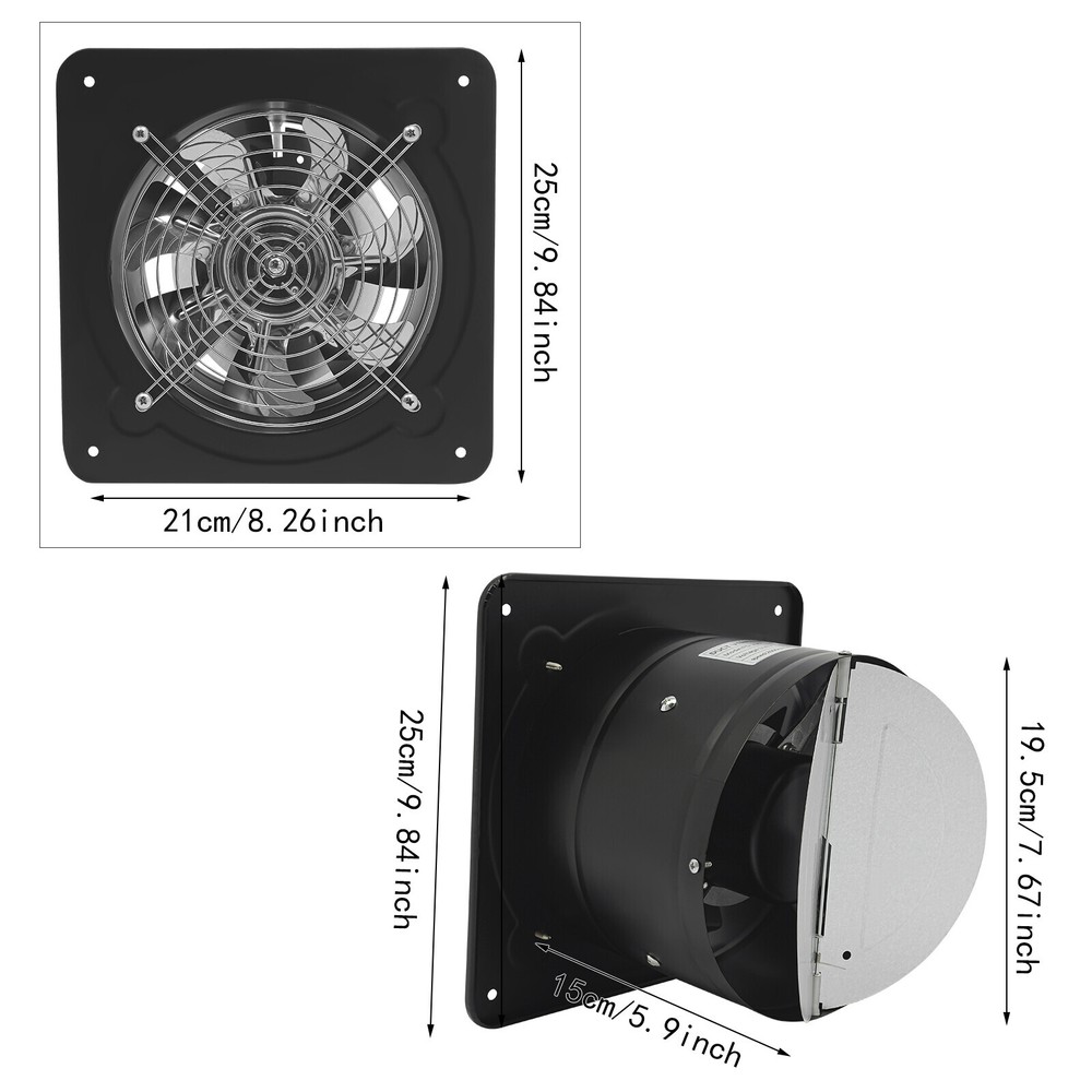 8" Wall-Mounted Exhaust Fan with Backdraft Damper for Kitchen Ventilation