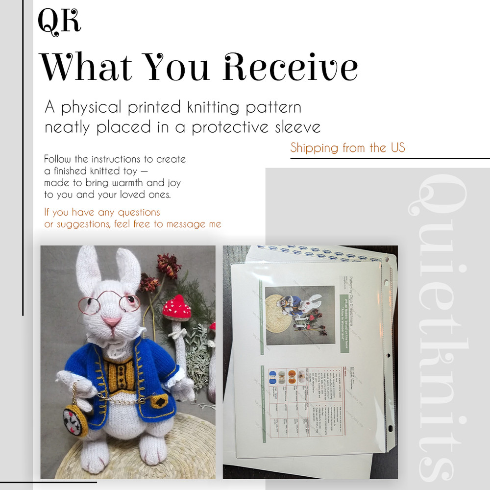 White Rabbit Knitting Pattern – Storybook Toy Doll, Printed Pattern
